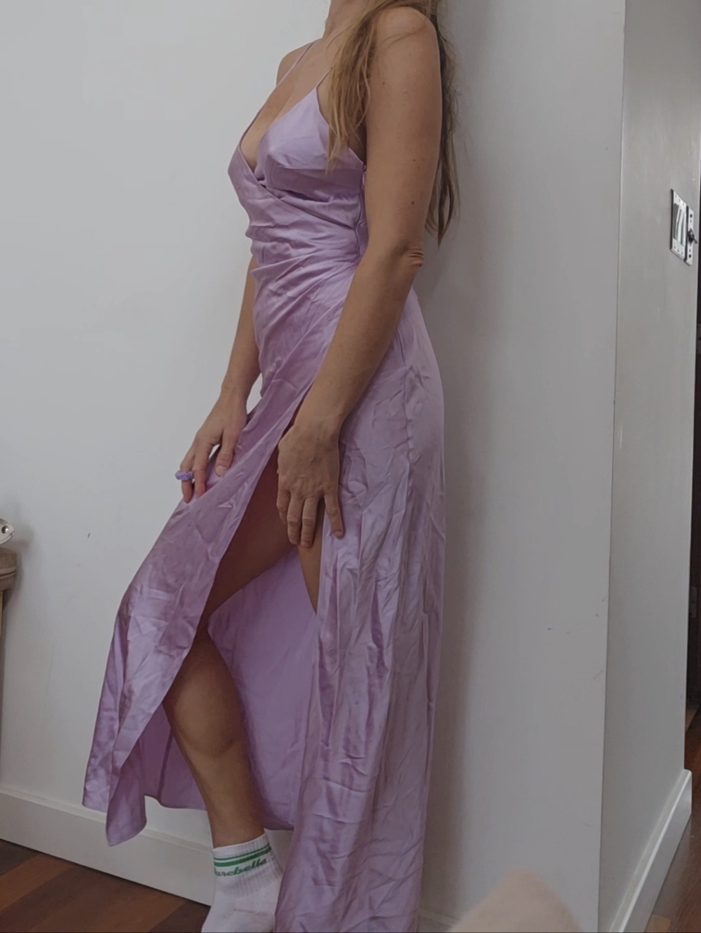 Nwot Revolve French Lilac Silk Dreamy Slit Maxi Dress 4 Pastel Twin Sofia UK - Picture 4 of 6